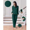 Ekouaer Lounge Sets for Women Comfy Ribbed Knit Pajamas Fall Long Sleeve Sleepwear 2 Piece Casual Loungewear,S-XXL(Dark Green)