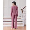 Ekouaer Lounge Sets for Women Comfy Ribbed Knit Pajamas Fall Long Sleeve Sleepwear 2 Piece Casual Loungewear,S-XXL(Purple Red)