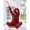 Ekouaer Lounge Sets for Women Comfy Ribbed Knit Pajamas Fall Long Sleeve Sleepwear 2 Piece Casual Loungewear,S-XXL(Wine Red)