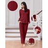 Ekouaer Lounge Sets for Women Comfy Ribbed Knit Pajamas Fall Long Sleeve Sleepwear 2 Piece Casual Loungewear,S-XXL(Wine Red)