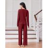 Ekouaer Lounge Sets for Women Comfy Ribbed Knit Pajamas Fall Long Sleeve Sleepwear 2 Piece Casual Loungewear,S-XXL(Wine Red)
