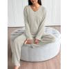Ekouaer Lounge Sets for Women Long Sleeve Knit Ribbed Pajama Sets 2 Piece Casual Loungewear with Pockets(Apricot)