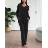 Ekouaer Lounge Sets for Women Long Sleeve Knit Ribbed Pajama Sets 2 Piece Casual Loungewear with Pockets(Black)