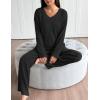 Ekouaer Lounge Sets for Women Long Sleeve Knit Ribbed Pajama Sets 2 Piece Casual Loungewear with Pockets(Black)