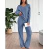 Ekouaer Lounge Sets for Women Long Sleeve Knit Ribbed Pajama Sets 2 Piece Casual Loungewear with Pockets(Captain’s Blue)