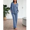Ekouaer Lounge Sets for Women Long Sleeve Knit Ribbed Pajama Sets 2 Piece Casual Loungewear with Pockets(Captain’s Blue)