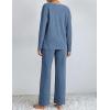 Ekouaer Lounge Sets for Women Long Sleeve Knit Ribbed Pajama Sets 2 Piece Casual Loungewear with Pockets(Captain’s Blue)