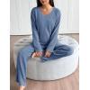 Ekouaer Lounge Sets for Women Long Sleeve Knit Ribbed Pajama Sets 2 Piece Casual Loungewear with Pockets(Captain’s Blue)