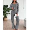 Ekouaer Lounge Sets for Women Long Sleeve Knit Ribbed Pajama Sets 2 Piece Casual Loungewear with Pockets(Dark Gray)