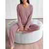 Ekouaer Lounge Sets for Women Long Sleeve Knit Ribbed Pajama Sets 2 Piece Casual Loungewear with Pockets(Dusty Rose)