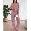 Ekouaer Lounge Sets for Women Long Sleeve Knit Ribbed Pajama Sets 2 Piece Casual Loungewear with Pockets(Dusty Rose)