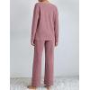 Ekouaer Lounge Sets for Women Long Sleeve Knit Ribbed Pajama Sets 2 Piece Casual Loungewear with Pockets(Dusty Rose)