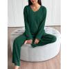 Ekouaer Lounge Sets for Women Long Sleeve Knit Ribbed Pajama Sets 2 Piece Casual Loungewear with Pockets(Green)
