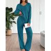 Ekouaer Lounge Sets for Women Long Sleeve Knit Ribbed Pajama Sets 2 Piece Casual Loungewear with Pockets(Green Blue)