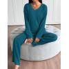 Ekouaer Lounge Sets for Women Long Sleeve Knit Ribbed Pajama Sets 2 Piece Casual Loungewear with Pockets(Green Blue)