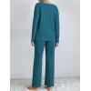Ekouaer Lounge Sets for Women Long Sleeve Knit Ribbed Pajama Sets 2 Piece Casual Loungewear with Pockets(Green Blue)