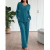 Ekouaer Lounge Sets for Women Long Sleeve Knit Ribbed Pajama Sets 2 Piece Casual Loungewear with Pockets(Green Blue)