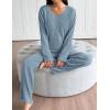 Ekouaer Lounge Sets for Women Long Sleeve Knit Ribbed Pajama Sets 2 Piece Casual Loungewear with Pockets(Light Blue)