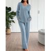 Ekouaer Lounge Sets for Women Long Sleeve Knit Ribbed Pajama Sets 2 Piece Casual Loungewear with Pockets(Light Blue)
