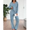 Ekouaer Lounge Sets for Women Long Sleeve Knit Ribbed Pajama Sets 2 Piece Casual Loungewear with Pockets(Light Blue)
