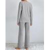 Ekouaer Lounge Sets for Women Long Sleeve Knit Ribbed Pajama Sets 2 Piece Casual Loungewear with Pockets(Light Gray)
