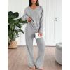 Ekouaer Lounge Sets for Women Long Sleeve Knit Ribbed Pajama Sets 2 Piece Casual Loungewear with Pockets(Light Gray)