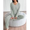 Ekouaer Lounge Sets for Women Long Sleeve Knit Ribbed Pajama Sets 2 Piece Casual Loungewear with Pockets(Light Green)
