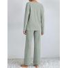 Ekouaer Lounge Sets for Women Long Sleeve Knit Ribbed Pajama Sets 2 Piece Casual Loungewear with Pockets(Light Green)