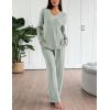Ekouaer Lounge Sets for Women Long Sleeve Knit Ribbed Pajama Sets 2 Piece Casual Loungewear with Pockets(Light Green)