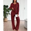 Ekouaer Lounge Sets for Women Long Sleeve Knit Ribbed Pajama Sets 2 Piece Casual Loungewear with Pockets(Red)