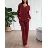 Ekouaer Lounge Sets for Women Long Sleeve Knit Ribbed Pajama Sets 2 Piece Casual Loungewear with Pockets(Red)