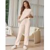 Ekouaer Lounge Sets for Women Short Sleeve Tops and Long Pants Soft Comfy Pajamas Set 2 Piece Outfits S-XXL(Beige)
