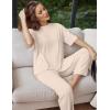 Ekouaer Lounge Sets for Women Short Sleeve Tops and Long Pants Soft Comfy Pajamas Set 2 Piece Outfits S-XXL(Beige)