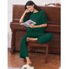 Ekouaer Lounge Sets for Women Short Sleeve Tops and Long Pants Soft Comfy Pajamas Set 2 Piece Outfits S-XXL(Dark Green)