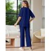 Ekouaer Lounge Sets for Women Short Sleeve Tops and Long Pants Soft Comfy Pajamas Set 2 Piece Outfits S-XXL(Navy Blue)