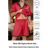 Ekouaer Men Satin Silk Pajamas Set with Pockets Sleepwear Shorts Satin Summer Loungewear 2 Piece Button Down Set S-3XL(01 Red)