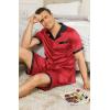 Ekouaer Men Satin Silk Pajamas Set with Pockets Sleepwear Shorts Satin Summer Loungewear 2 Piece Button Down Set S-3XL(01 Red)