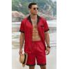 Ekouaer Men Satin Silk Pajamas Set with Pockets Sleepwear Shorts Satin Summer Loungewear 2 Piece Button Down Set S-3XL(01 Red)