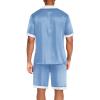 Ekouaer Men Satin Silk Pajamas Set with Pockets Sleepwear Shorts Satin Summer Loungewear 2 Piece Button Down Set S-3XL(Blue)