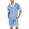 Ekouaer Men Satin Silk Pajamas Set with Pockets Sleepwear Shorts Satin Summer Loungewear 2 Piece Button Down Set S-3XL(Blue)