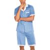 Ekouaer Men Satin Silk Pajamas Set with Pockets Sleepwear Shorts Satin Summer Loungewear 2 Piece Button Down Set S-3XL(Blue)
