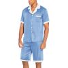 Ekouaer Men Satin Silk Pajamas Set with Pockets Sleepwear Shorts Satin Summer Loungewear 2 Piece Button Down Set S-3XL(Blue)