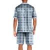 Ekouaer Men Satin Silk Pajamas Set with Pockets Sleepwear Shorts Satin Summer Loungewear 2 Piece Button Down Set S-3XL(Blue Check)