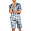 Ekouaer Men Satin Silk Pajamas Set with Pockets Sleepwear Shorts Satin Summer Loungewear 2 Piece Button Down Set S-3XL(Blue Check)