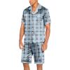 Ekouaer Men Satin Silk Pajamas Set with Pockets Sleepwear Shorts Satin Summer Loungewear 2 Piece Button Down Set S-3XL(Blue Check)