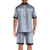 Ekouaer Men Satin Silk Pajamas Set with Pockets Sleepwear Shorts Satin Summer Loungewear 2 Piece Button Down Set S-3XL(Blue Geometry)