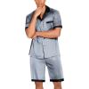 Ekouaer Men Satin Silk Pajamas Set with Pockets Sleepwear Shorts Satin Summer Loungewear 2 Piece Button Down Set S-3XL(Blue Geometry)