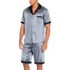 Ekouaer Men Satin Silk Pajamas Set with Pockets Sleepwear Shorts Satin Summer Loungewear 2 Piece Button Down Set S-3XL(Blue Geometry)