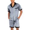 Ekouaer Men Satin Silk Pajamas Set with Pockets Sleepwear Shorts Satin Summer Loungewear 2 Piece Button Down Set S-3XL(Blue Geometry)