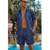 Ekouaer Men Satin Silk Pajamas Set with Pockets Sleepwear Shorts Satin Summer Loungewear 2 Piece Button Down Set S-3XL(Blue Striped)